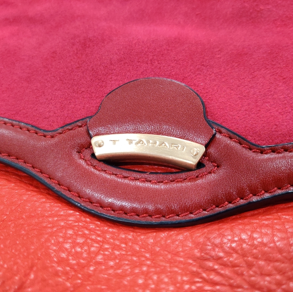 Large T Tahari Leather & Nubuck Clutch - Picture 3 of 13